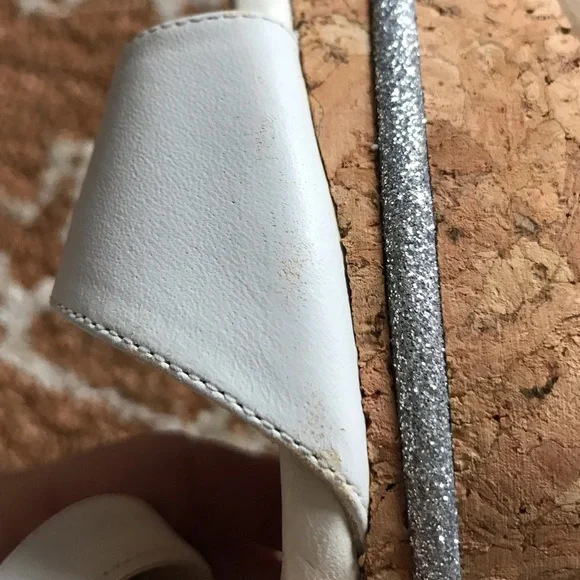 Jimmy Choo Optic White Vachetta Leather Portia 120 Silver Cork 10/EU 40 - Picture 13 of 14